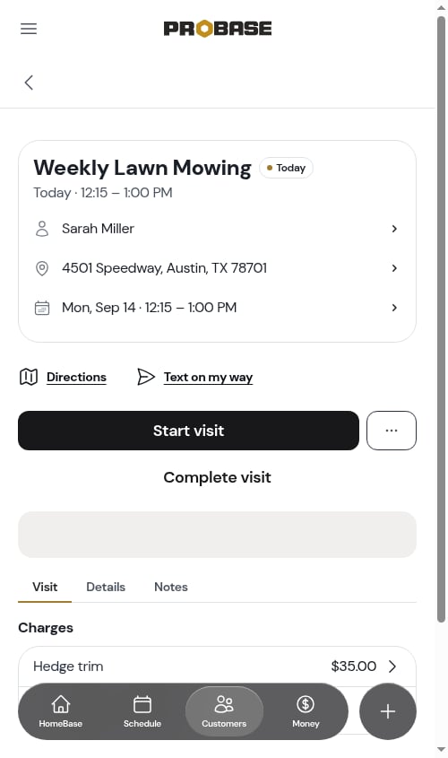 The Visit tab with a charge on it