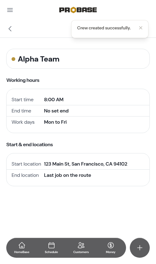 Crew list after creating
