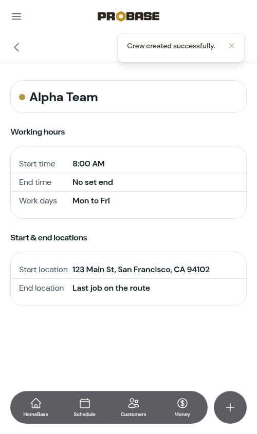 Crew list after creating