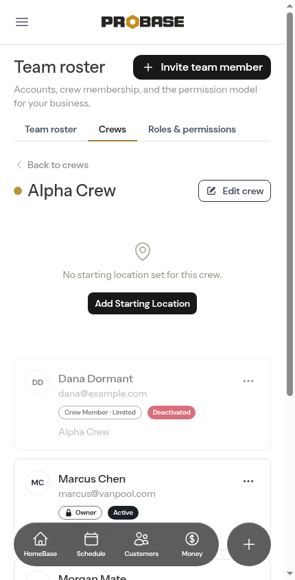 The Crews tab
