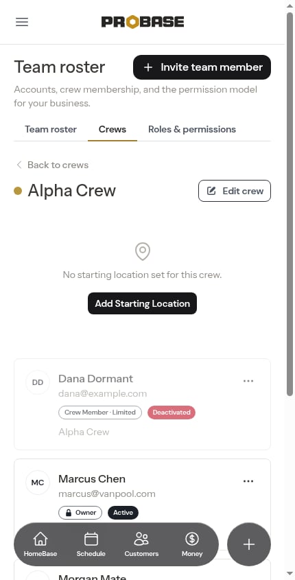 The Crews tab