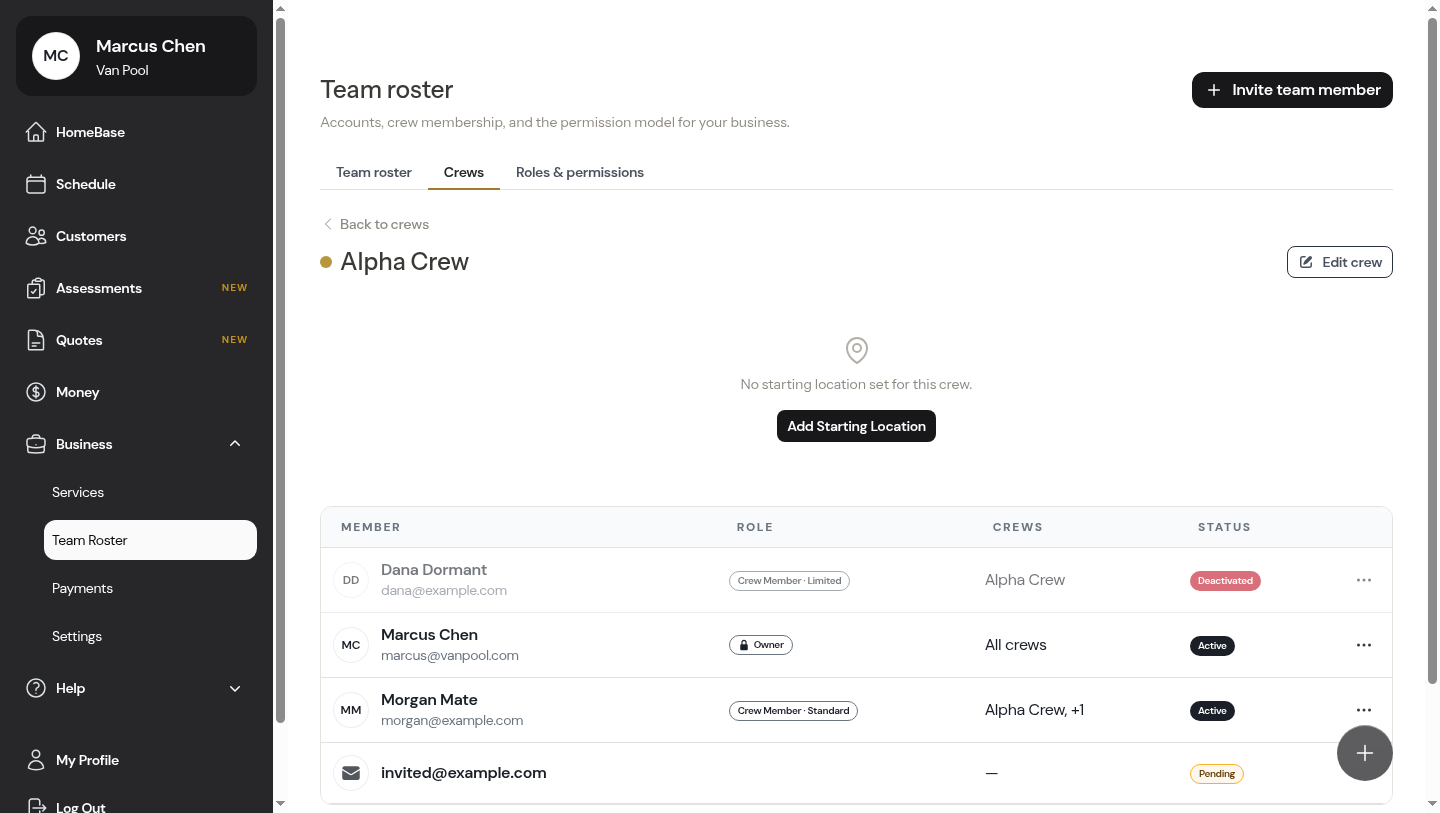 A crew's members listed on the crew detail page