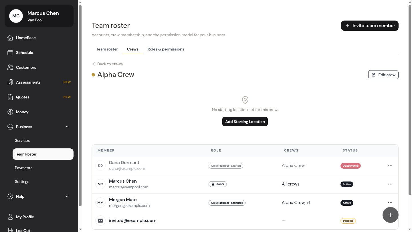 A crew's members listed on the crew detail page