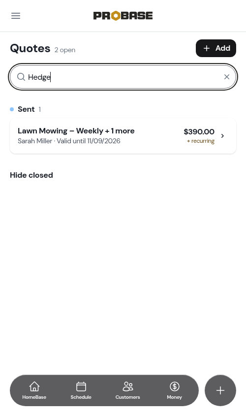 Searching by a service inside a quote