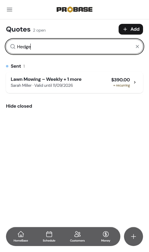 Searching by a service inside a quote