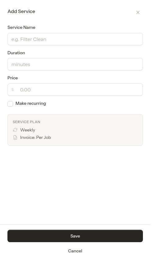 Service item form empty