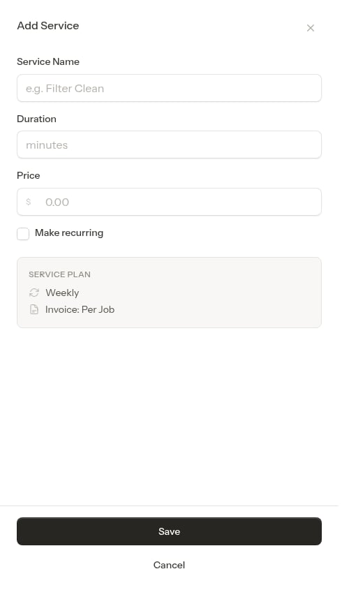 Service item form empty