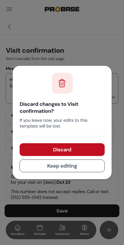 The Discard changes dialog