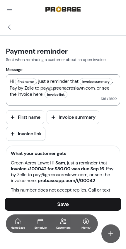 Editing the Payment reminder template