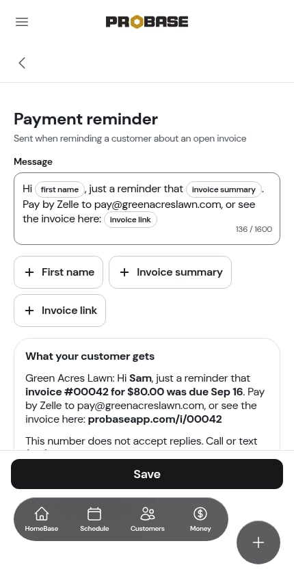 Editing the Payment reminder template