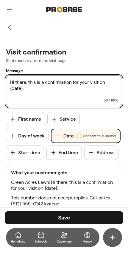 A missing placeholder marked Not sent to customer