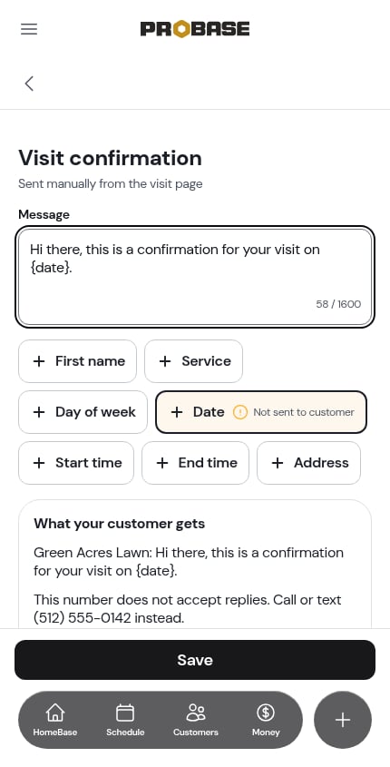 A missing placeholder marked Not sent to customer