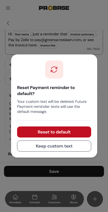 The Reset to default dialog