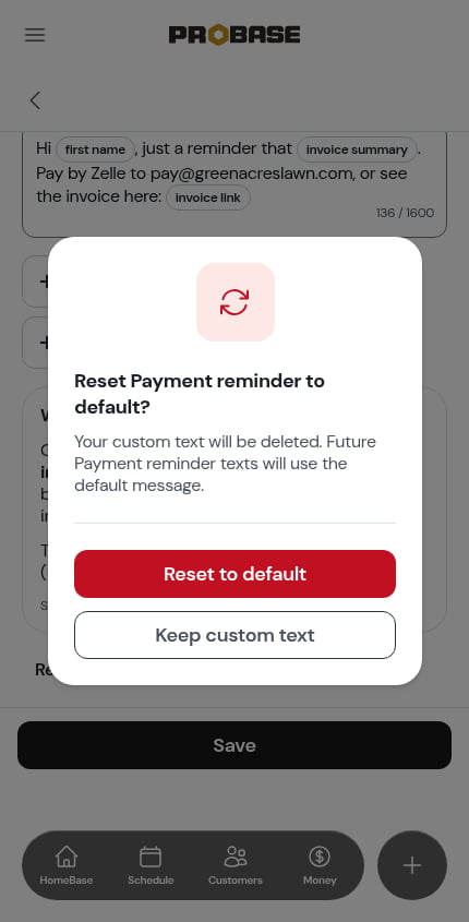 The Reset to default dialog