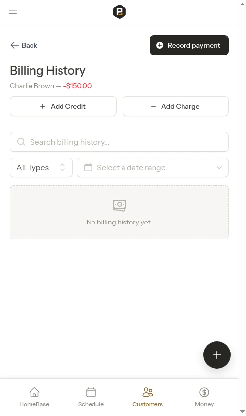 Billing history with balance