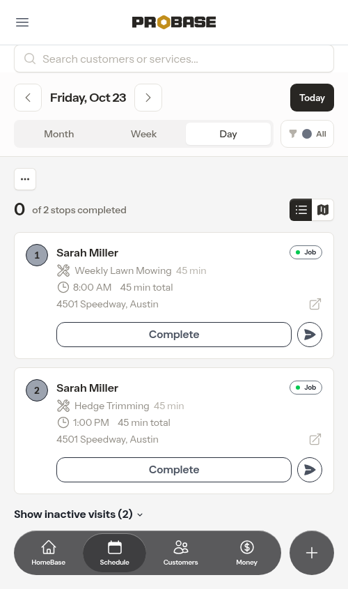 The inactive visits toggle, closed