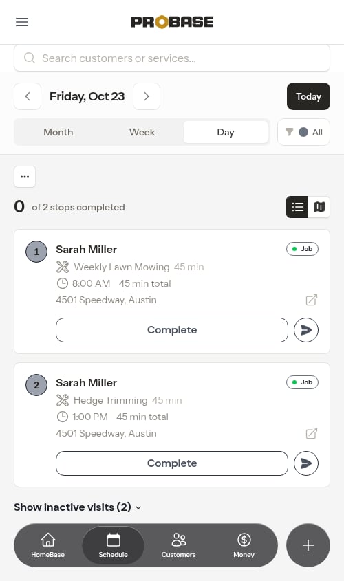The inactive visits toggle, closed