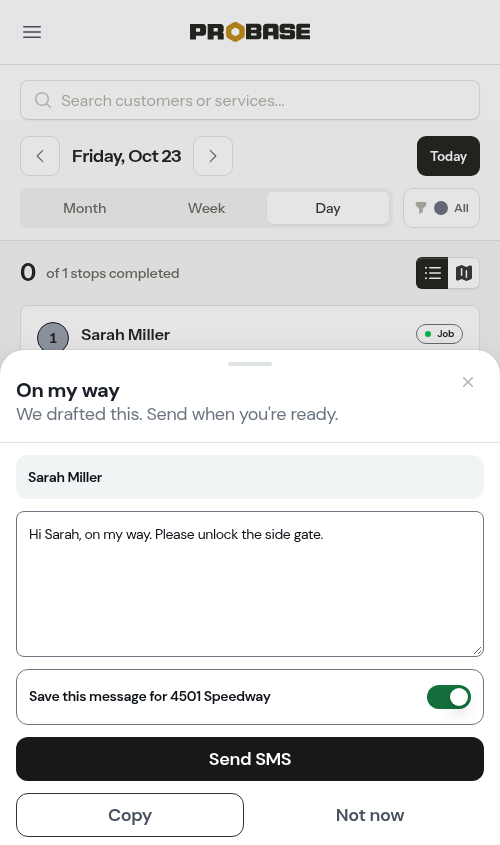 The On my way sheet with the save switch turned on