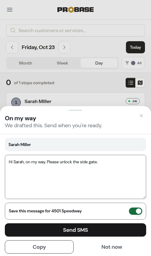 The On my way sheet with the save switch turned on