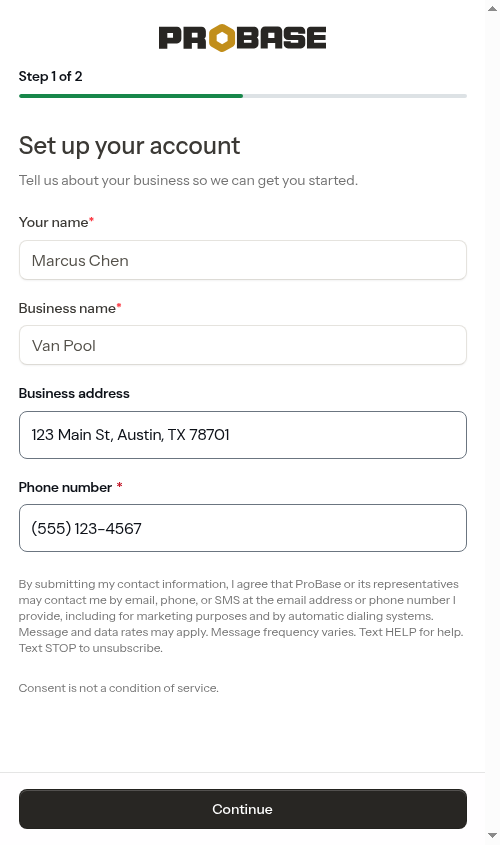 Browser back button returns to the Set up your account step