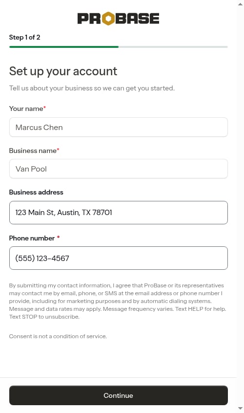 Browser back button returns to the Set up your account step
