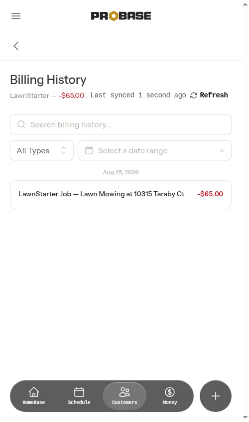 The marketplace customer's Billing History showing earned work