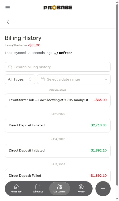 The ledger after a refresh, showing deposits alongside earned work
