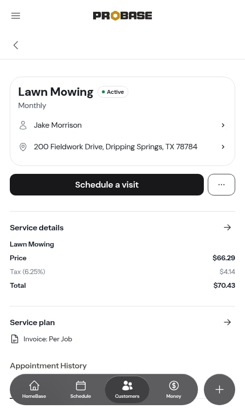Schedule appointment button on service detail