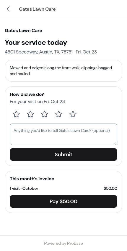 The Pay button on the invoice block