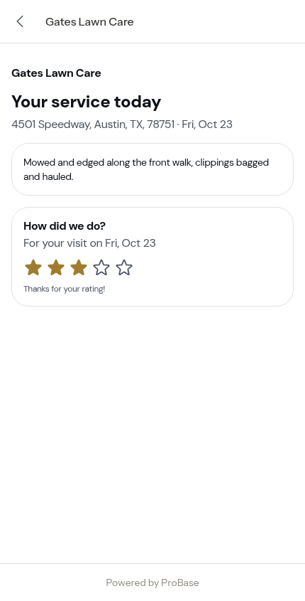 A rating left on an invoice, locked on the report