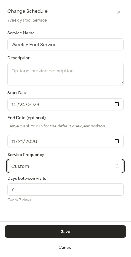 The Days between visits box revealed by picking Custom