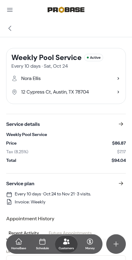 A service scheduled every 10 days