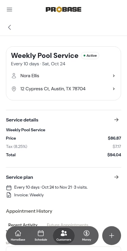 A service scheduled every 10 days