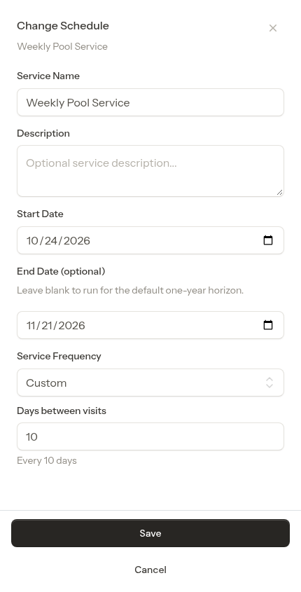 Change Schedule re-opened on a ten-day service