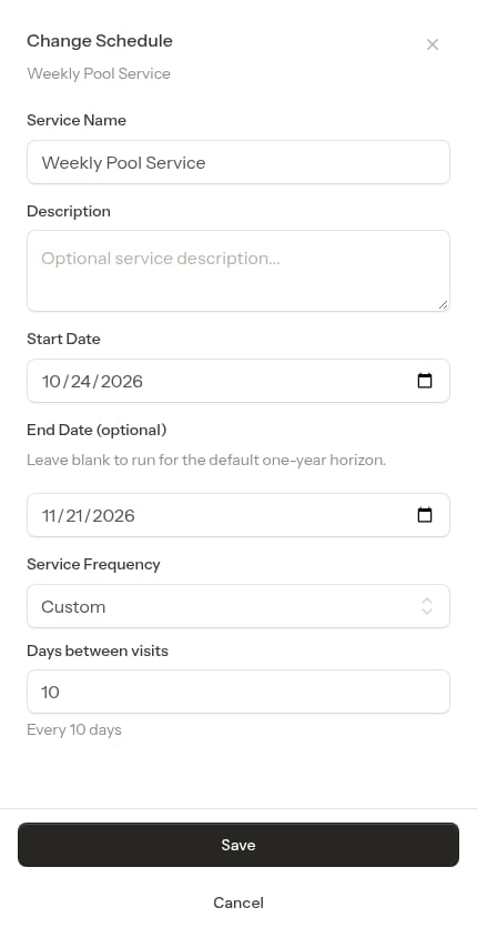 Change Schedule re-opened on a ten-day service