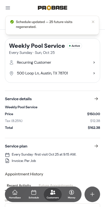 The service page after the chain was rebuilt on a new frequency