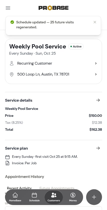 The service page after the chain was rebuilt on a new frequency