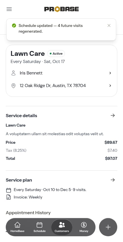 A completed past visit survives a schedule rebuild