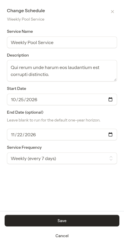 Change Schedule modal open