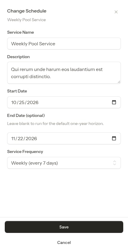 Change Schedule modal open