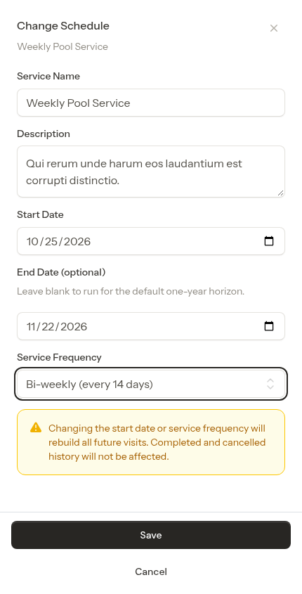 Warning shown when the change will rebuild visits
