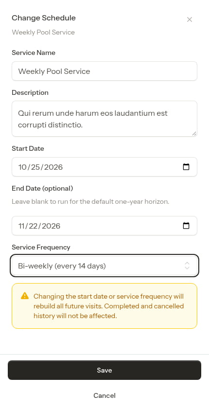 Warning shown when the change will rebuild visits