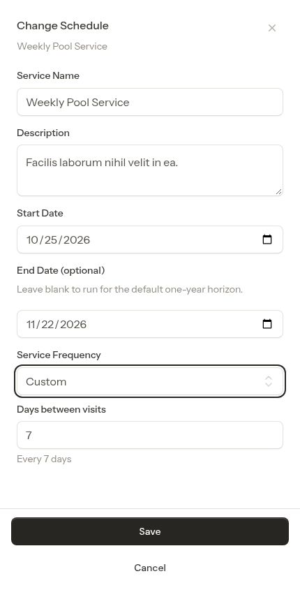 The Days between visits box revealed by picking Custom