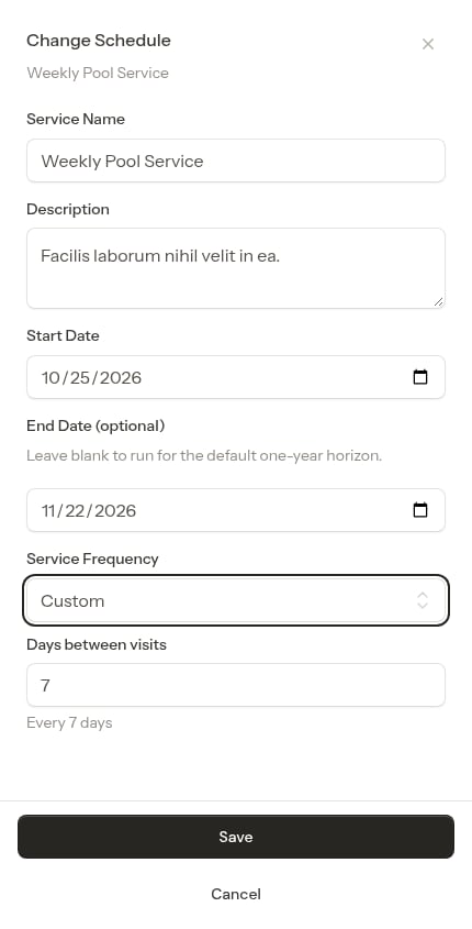 The Days between visits box revealed by picking Custom
