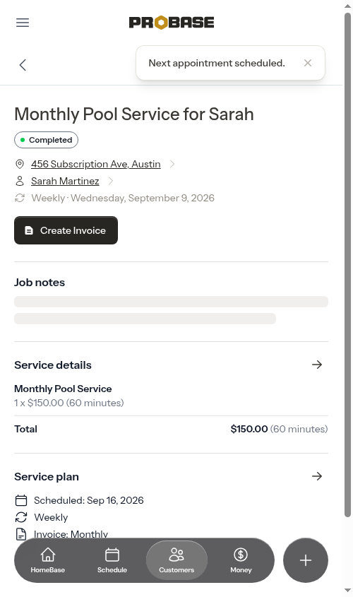 Subscription appointment marked as completed