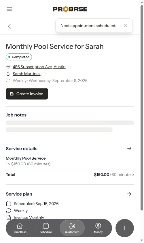 Subscription appointment marked as completed