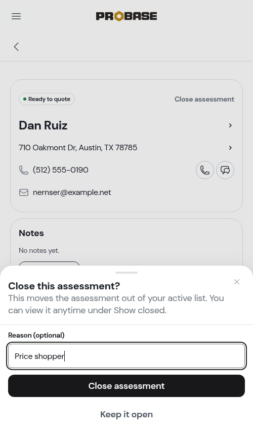 The close sheet