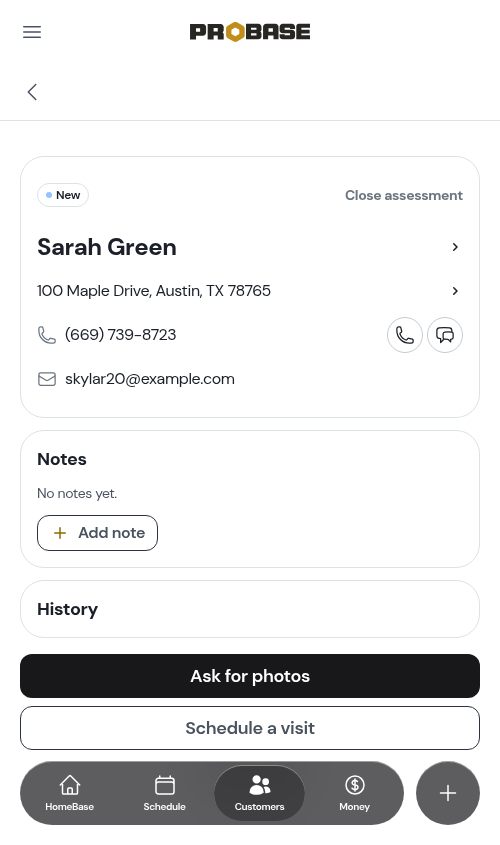 An assessment opened on the customer tree path