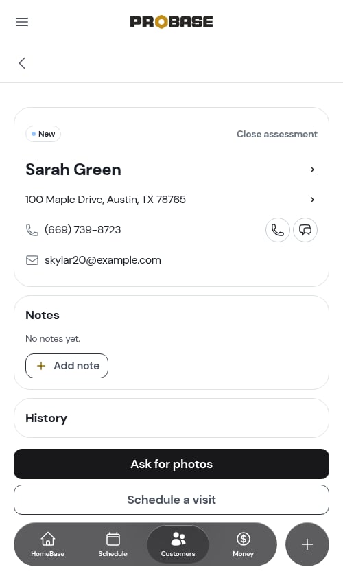 An assessment opened on the customer tree path