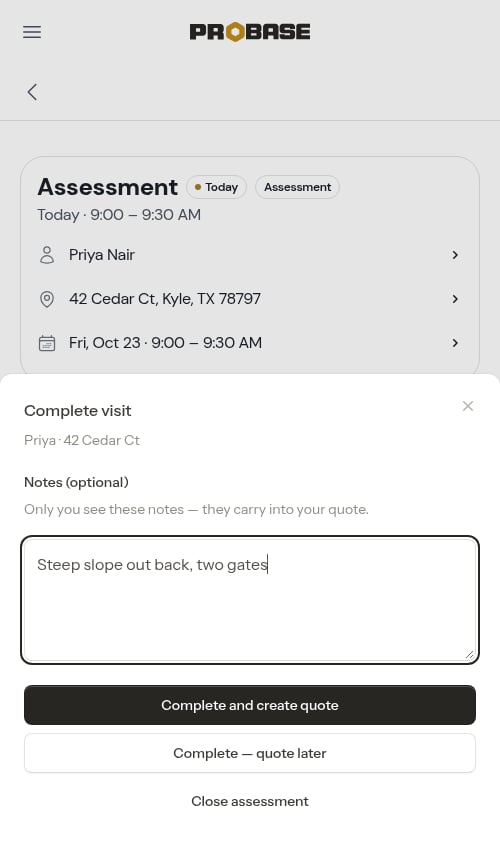 The complete-visit sheet